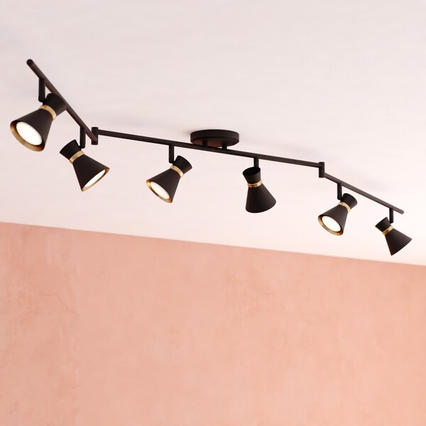 Vaxcel Ceiling Spot Fixture with Metal Shades Alto 6 Light LED Matte Black with Gold Satin Brass Accents C0288 - main